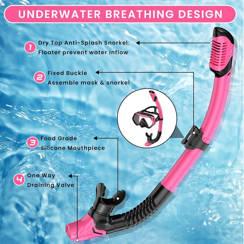 Jwintee Snorkeling Gear for Adults, Adult Snorkel Mask Set Scuba Diving Dry-Top, Swimming Goggles w/Nose Cover, HD Tempered Glass Panoramic Anti-Leak Anti-Fog, Travel Snorkeling Packages Storage Bag, 2 Pack - Image 5